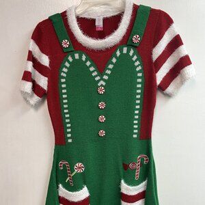 No Boundaries Women's SS 'Ugly' Sweater Dress Christmas Elf Dress Sz M (7-9)